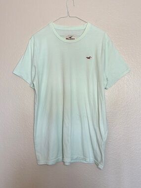 Hollister Cotton-Blend Men's Light Mint Crew Neck Tee with Maroon Logo Casual XL
